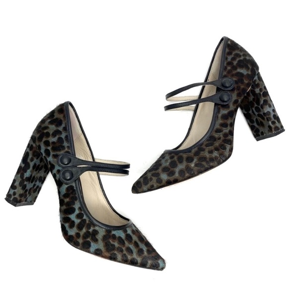 BODEN Calf Hair Leopard Block Heel Pumps in Gray Size 6 (37) - Picture 4 of 11